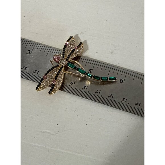 Crystal Rhinestone Dragonfly Brooch Green Tail - Picture 3 of 4